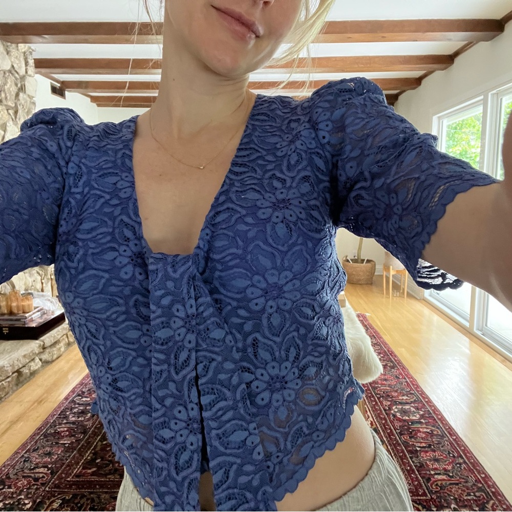 Elegant Blue Lace Women's Top